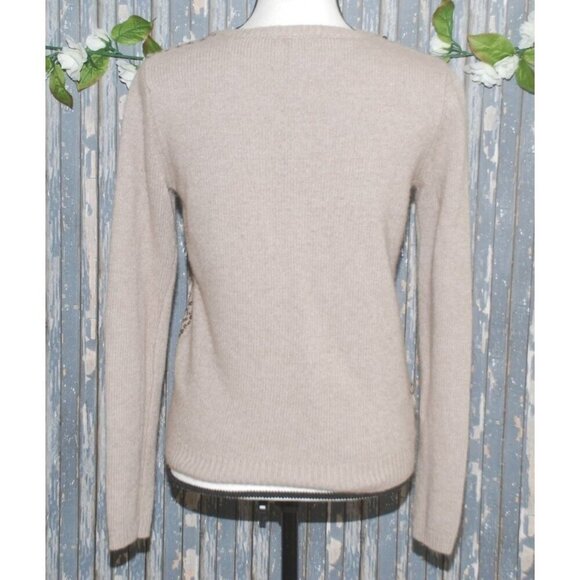 Ann Taylor Ladies Brown Snap Button Front Sequin Sweater Size M Stretch Career - Picture 7 of 9